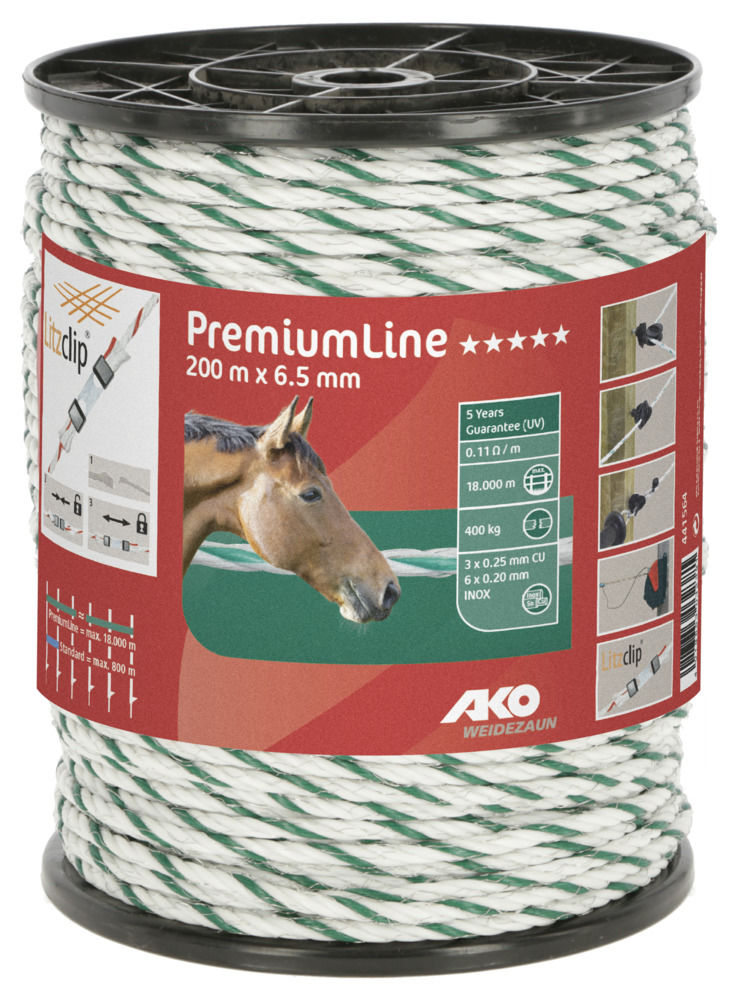 PremiumLine Weidezaunseil 6,5 mm, 200 m Rolle, weiß/ grün