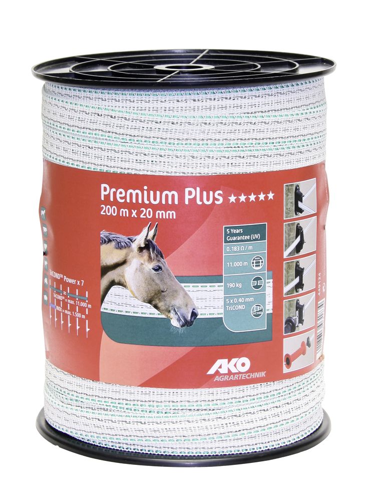 Premium Plus Weidezaunband 20,0 mm, 200 m, weiß/ grün