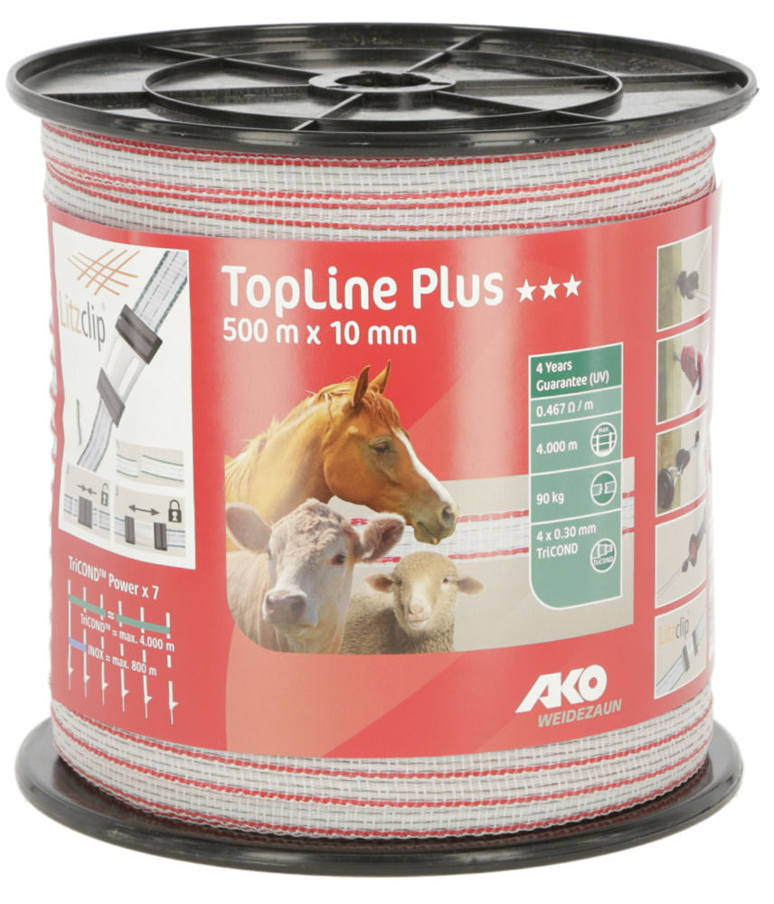 TopLine Plus Weidezaunband, 10 mm, weiß/ rot, 500 m