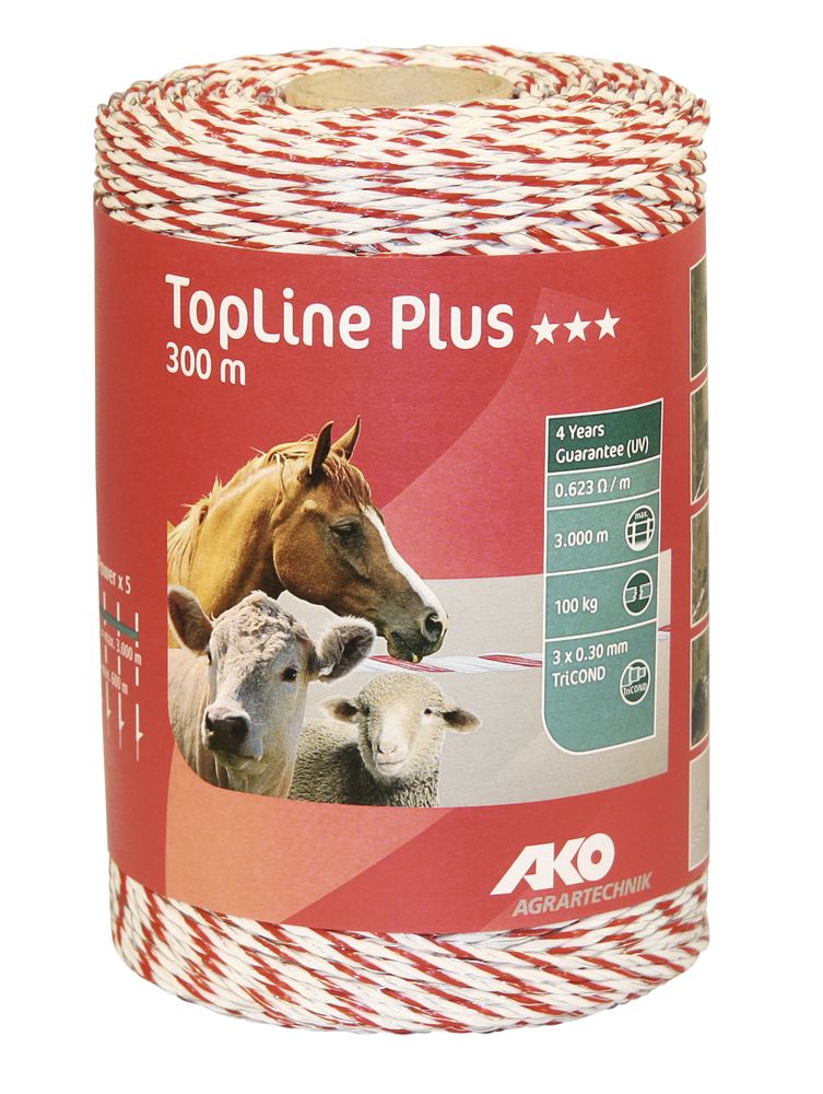 TopLine Plus Weidezaunlitze 300 m Rolle, weiß/ rot
