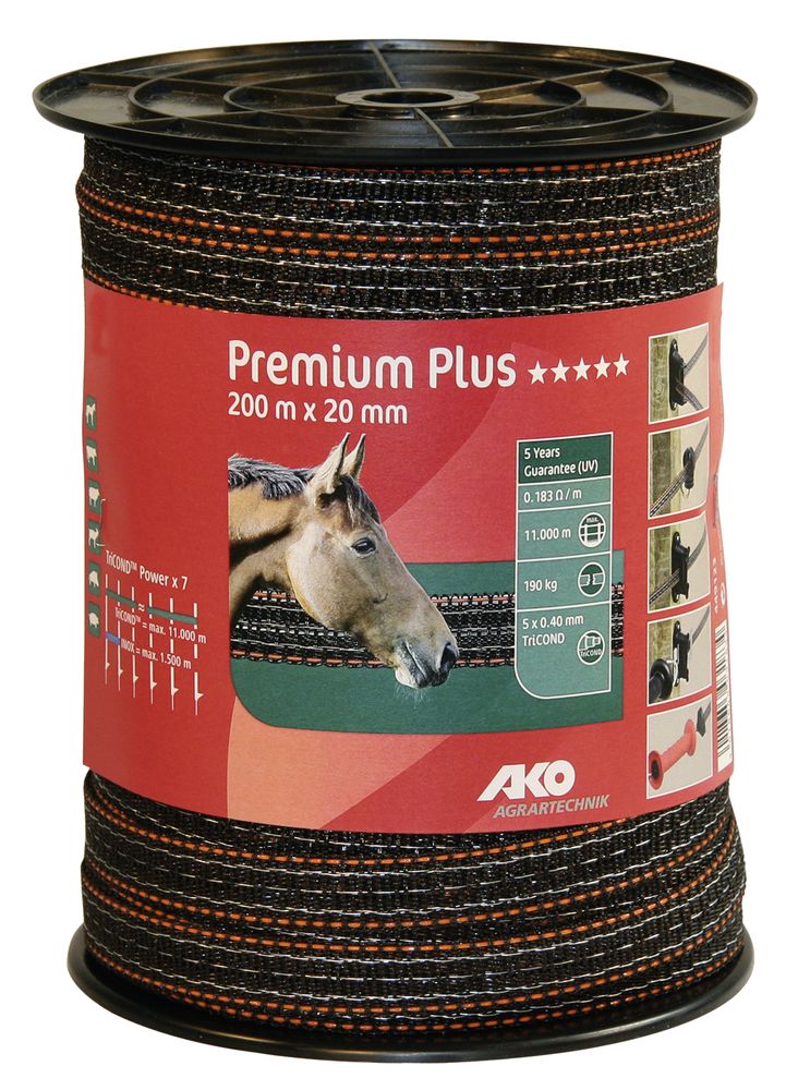 Premium Plus Weidezaunband 20,0 mm, 200 m, braun/ orange