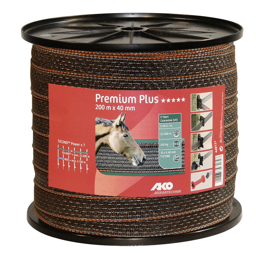 Premium Plus Weidezaunband 40,0 mm, 200 m, braun/ orange