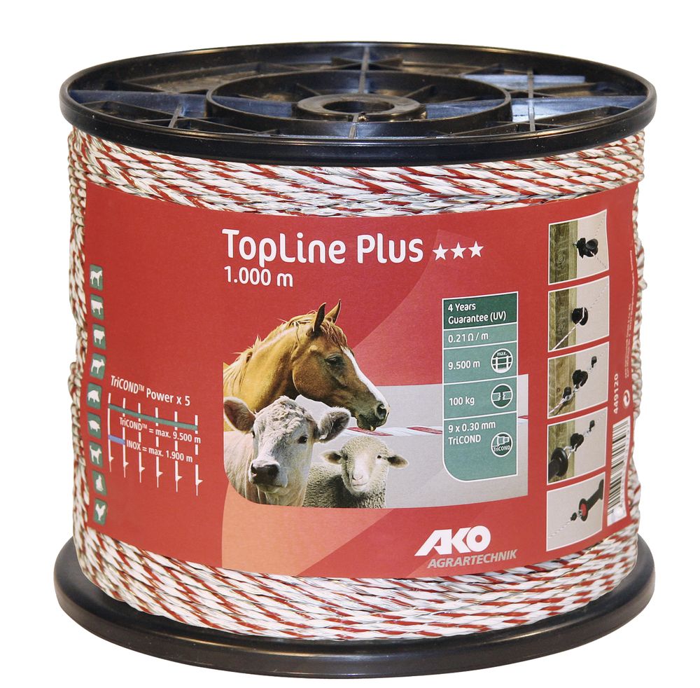 TopLine Plus Weidezaunlitze 1000 m Rolle, weiß/ rot