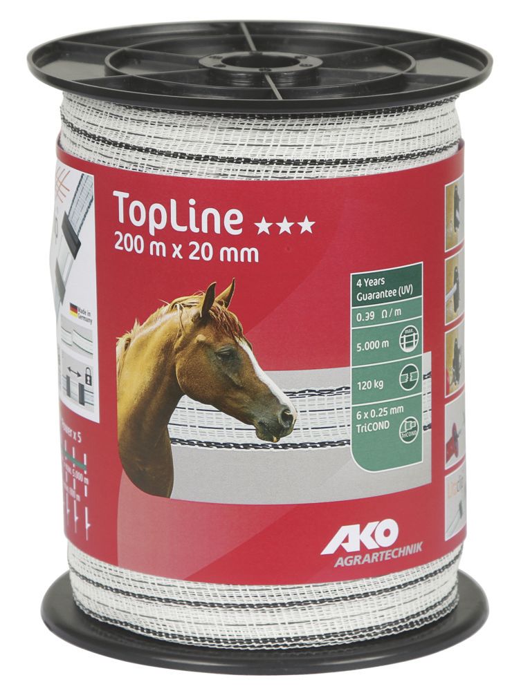 TopLine Weidezaunband 20 mm, 200 m Rolle, weiß/ schwarz