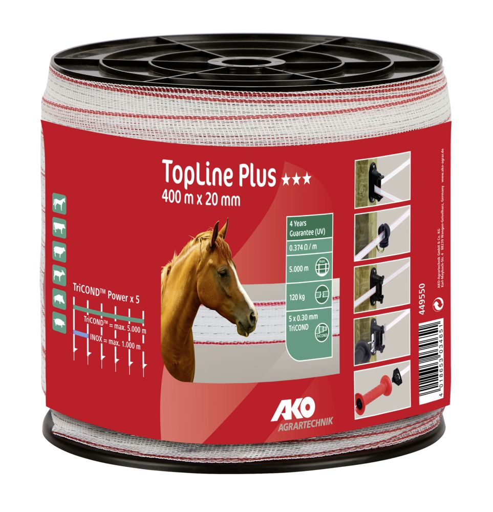 TopLine Plus Weidezaunband, 20 mm, weiß/ rot, 400 m
