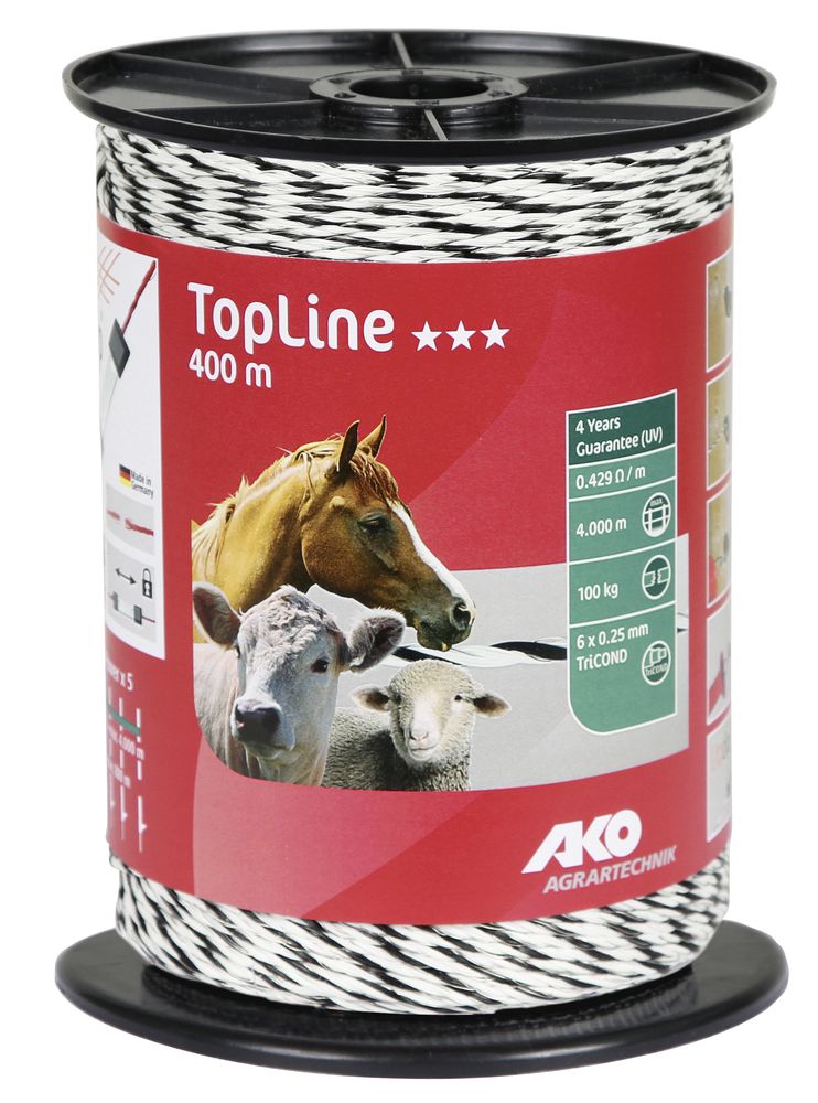 TopLine Weidezaunlitze 400 m Rolle, weiß/ schwarz