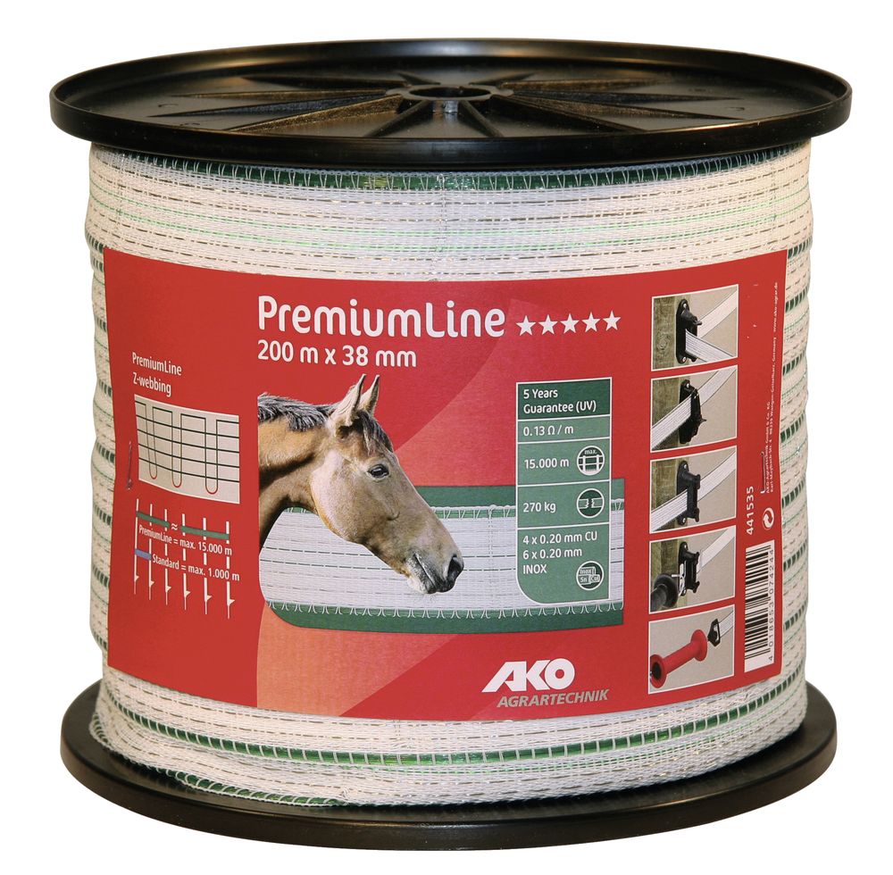 PremiumLine Weidezaunband 38,0 mm, 200 m, weiß/ grün