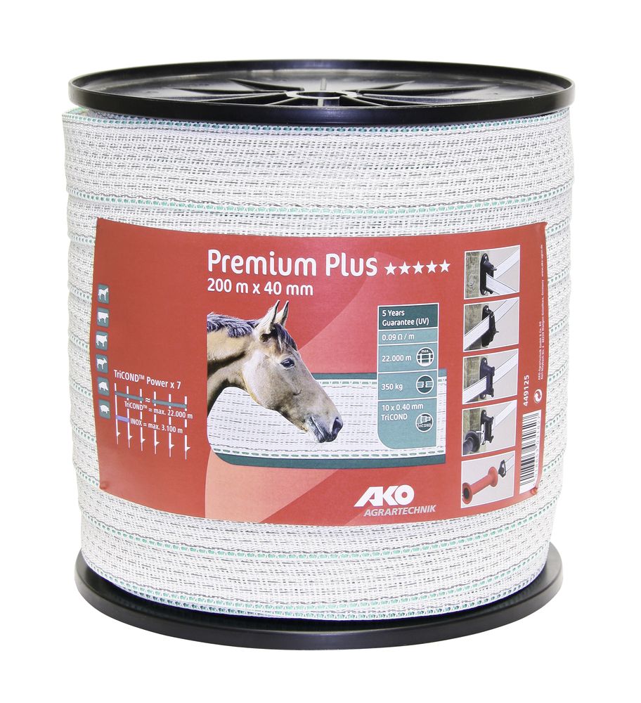 Premium Plus Weidezaunband 40,0 mm, 200 m, weiß/ grün