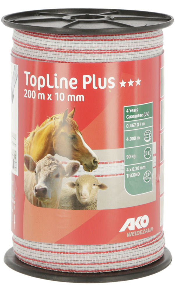 TopLine Plus Weidezaunband, 10 mm, weiß/ rot