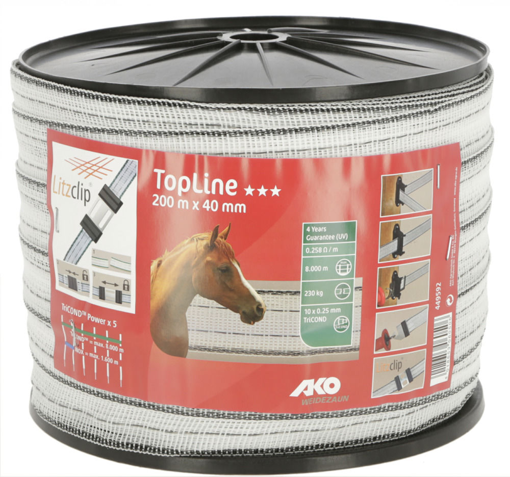 TopLine Weidezaunband 40 mm, 200 m Rolle, weiß/ schwarz