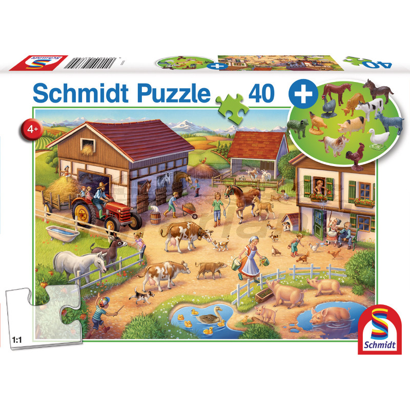 Schmidt Puzzle Lustiger Bauernhof mit Figuren, 40 Teile
